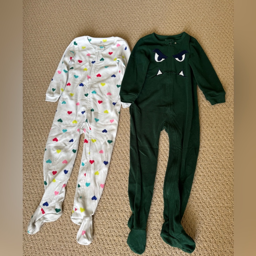 Two GAP Kids footies, Colorful Heart and Green Monster